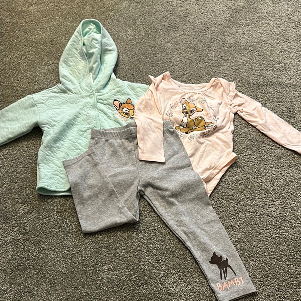 Disney Bambi Baby Outfit Set - Mint, Pink, Gray